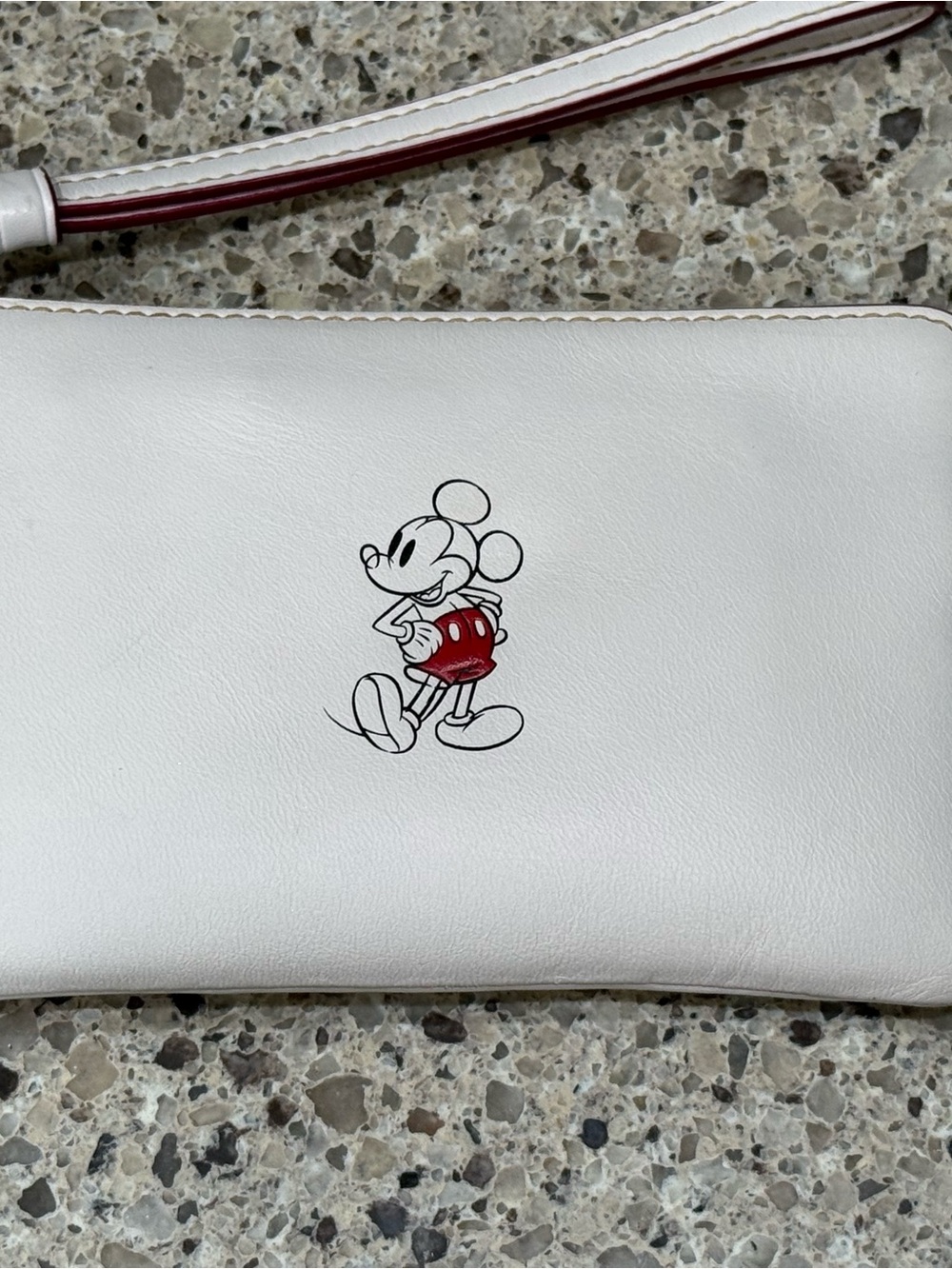 Coach White Leather Mickey Mouse Wristlet with Red Accent